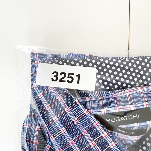 Bugatchi Shaped Fit Blue Red Check Dress Shirt Performance - 2XL XXL - Picture 10 of 10